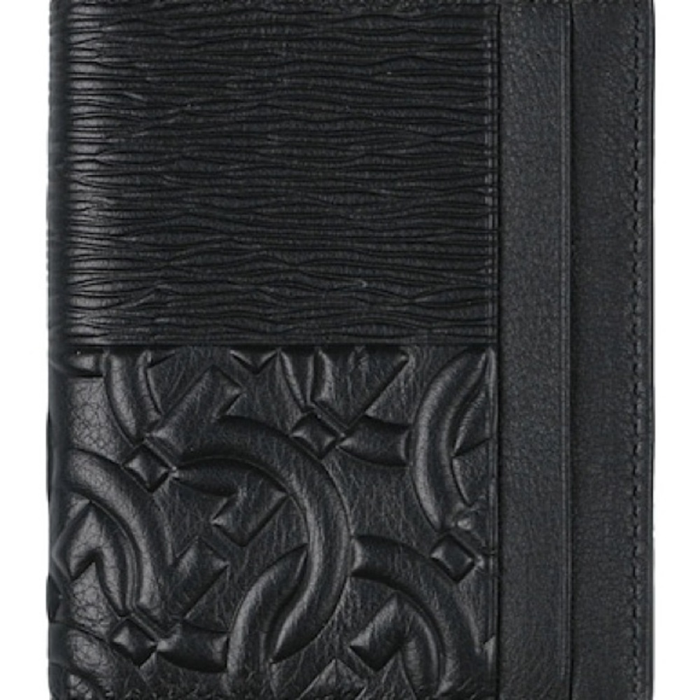 New Salvatore Ferragamo Black Key Card Holder with Embossed Design Including Box